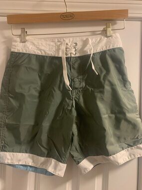 Birdwell Men's Olive Green and White Swim Trunks. Size 30 waist.